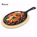 Skillet de hierro fundido preajustado Fajita con base de madera